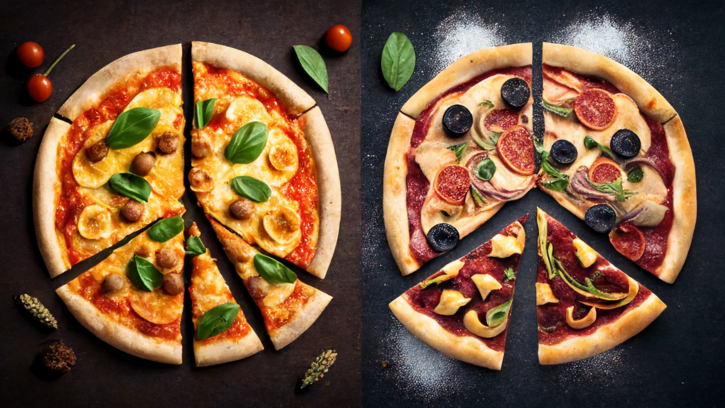 L'immagine rappresenta L'Evoluzione della Pizza nel Tempo: dall'Antichità ai giorni nostri: dalle origini alle gourmet